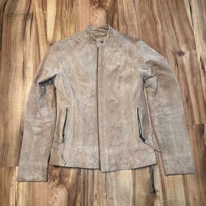 Ariat Women’s Distressed Leather Jacket Small Tan Suede Moto Zip Pocket Western